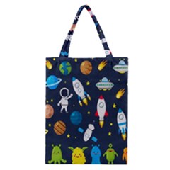 Big Set Cute Astronaut Space Planet Star Alien Rockets Ufo Constellation Satellite Moon Classic Tote Bag by Wegoenart