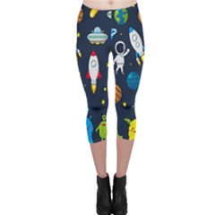 Big Set Cute Astronaut Space Planet Star Alien Rockets Ufo Constellation Satellite Moon Capri Leggings  by Wegoenart