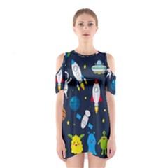 Big Set Cute Astronaut Space Planet Star Alien Rockets Ufo Constellation Satellite Moon Shoulder Cutout One Piece Dress by Wegoenart