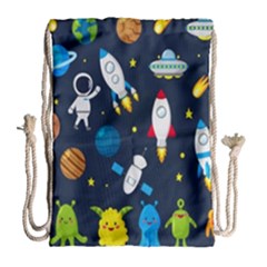 Big Set Cute Astronaut Space Planet Star Alien Rockets Ufo Constellation Satellite Moon Drawstring Bag (large) by Wegoenart