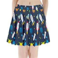 Big Set Cute Astronaut Space Planet Star Alien Rockets Ufo Constellation Satellite Moon Pleated Mini Skirt by Wegoenart