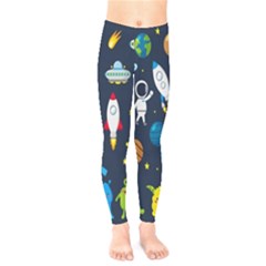 Big Set Cute Astronaut Space Planet Star Alien Rockets Ufo Constellation Satellite Moon Kids  Leggings by Wegoenart