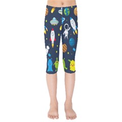 Big Set Cute Astronaut Space Planet Star Alien Rockets Ufo Constellation Satellite Moon Kids  Capri Leggings  by Wegoenart