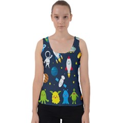 Big Set Cute Astronaut Space Planet Star Alien Rockets Ufo Constellation Satellite Moon Velvet Tank Top by Wegoenart