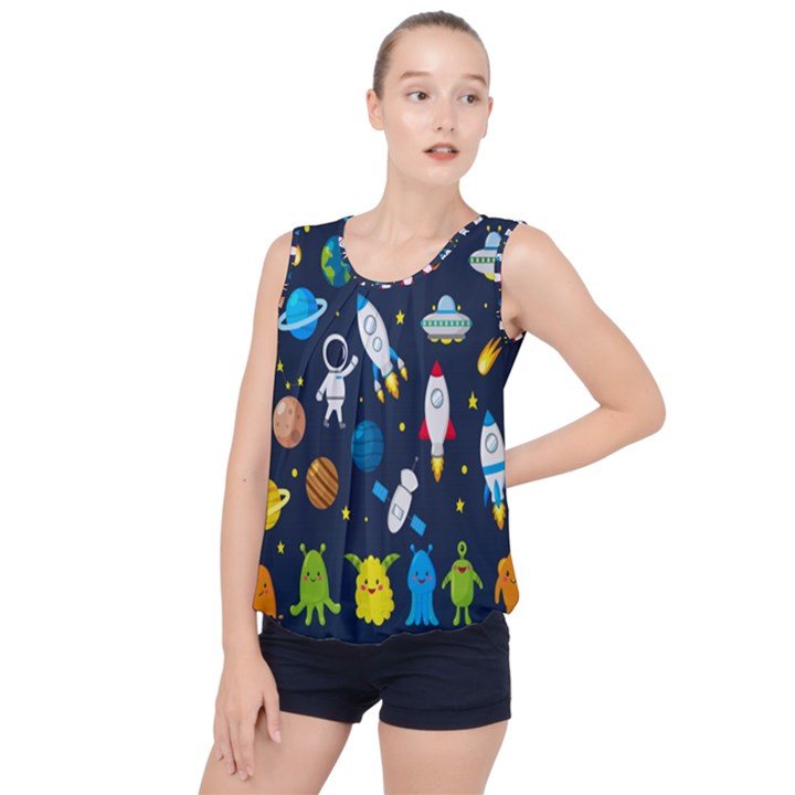 Big Set Cute Astronaut Space Planet Star Alien Rockets Ufo Constellation Satellite Moon Bubble Hem Chiffon Tank Top