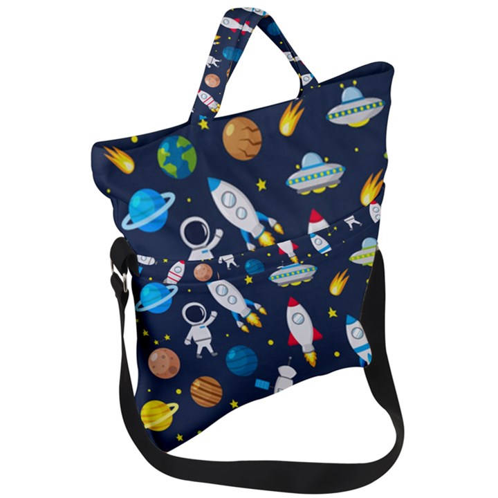 Big Set Cute Astronaut Space Planet Star Alien Rockets Ufo Constellation Satellite Moon Fold Over Handle Tote Bag