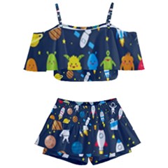 Big Set Cute Astronaut Space Planet Star Alien Rockets Ufo Constellation Satellite Moon Kids  Off Shoulder Skirt Bikini by Wegoenart