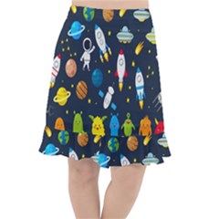 Big Set Cute Astronaut Space Planet Star Alien Rockets Ufo Constellation Satellite Moon Fishtail Chiffon Skirt by Wegoenart