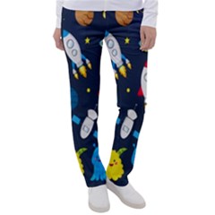 Big Set Cute Astronaut Space Planet Star Alien Rockets Ufo Constellation Satellite Moon Women s Casual Pants