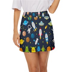 Big Set Cute Astronaut Space Planet Star Alien Rockets Ufo Constellation Satellite Moon Mini Front Wrap Skirt by Wegoenart