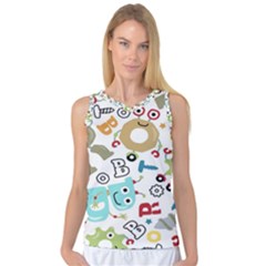 Seamless Pattern Vector With Funny Robot Cartoon Women s Basketball Tank Top by Wegoenart