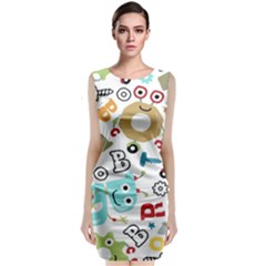 Seamless Pattern Vector With Funny Robot Cartoon Classic Sleeveless Midi Dress by Wegoenart