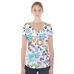 Seamless Pattern Vector With Funny Robot Cartoon Short Sleeve Front Detail Top by Wegoenart