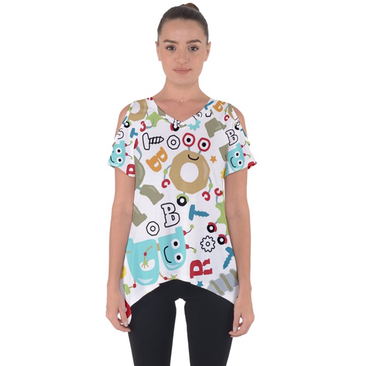 Seamless Pattern Vector With Funny Robot Cartoon Cut Out Side Drop Tee