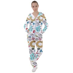 Seamless Pattern Vector With Funny Robot Cartoon Women s Tracksuit by Wegoenart