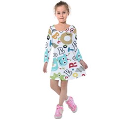 Seamless Pattern Vector With Funny Robot Cartoon Kids  Long Sleeve Velvet Dress by Wegoenart