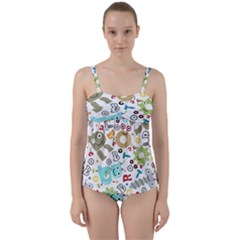 Seamless Pattern Vector With Funny Robot Cartoon Twist Front Tankini Set by Wegoenart