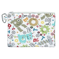 Seamless Pattern Vector With Funny Robot Cartoon Canvas Cosmetic Bag (xl) by Wegoenart