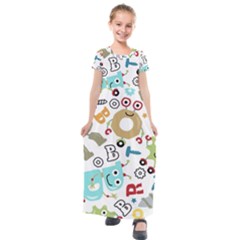 Seamless Pattern Vector With Funny Robot Cartoon Kids  Short Sleeve Maxi Dress by Wegoenart