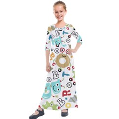 Seamless Pattern Vector With Funny Robot Cartoon Kids  Quarter Sleeve Maxi Dress by Wegoenart