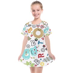 Seamless Pattern Vector With Funny Robot Cartoon Kids  Smock Dress by Wegoenart