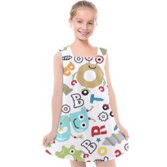 Seamless Pattern Vector With Funny Robot Cartoon Kids  Cross Back Dress by Wegoenart