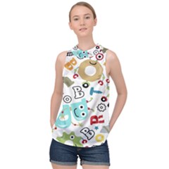 Seamless Pattern Vector With Funny Robot Cartoon High Neck Satin Top by Wegoenart