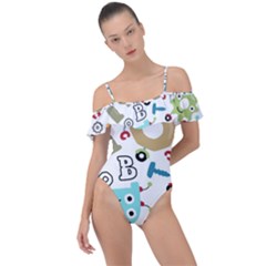 Seamless Pattern Vector With Funny Robot Cartoon Frill Detail One Piece Swimsuit by Wegoenart