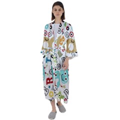 Seamless Pattern Vector With Funny Robot Cartoon Maxi Satin Kimono by Wegoenart