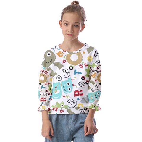 Seamless Pattern Vector With Funny Robot Cartoon Kids  Cuff Sleeve Top by Wegoenart