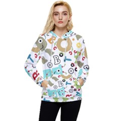 Seamless Pattern Vector With Funny Robot Cartoon Women s Lightweight Drawstring Hoodie by Wegoenart