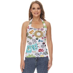 Seamless Pattern Vector With Funny Robot Cartoon Basic Halter Top by Wegoenart