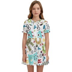 Seamless Pattern Vector With Funny Robot Cartoon Kids  Sweet Collar Dress by Wegoenart