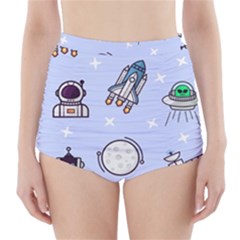 Seamless Pattern With Space Theme High-waisted Bikini Bottoms by Wegoenart