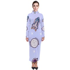 Seamless Pattern With Space Theme Turtleneck Maxi Dress by Wegoenart