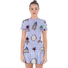 Seamless Pattern With Space Theme Drop Hem Mini Chiffon Dress by Wegoenart