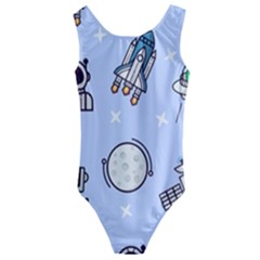 Seamless Pattern With Space Theme Kids  Cut-out Back One Piece Swimsuit by Wegoenart