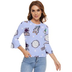 Seamless Pattern With Space Theme Bell Sleeve Top