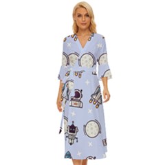 Seamless Pattern With Space Theme Midsummer Wrap Dress by Wegoenart