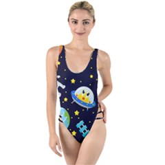 Space Seamless Pattern High Leg Strappy Swimsuit by Wegoenart