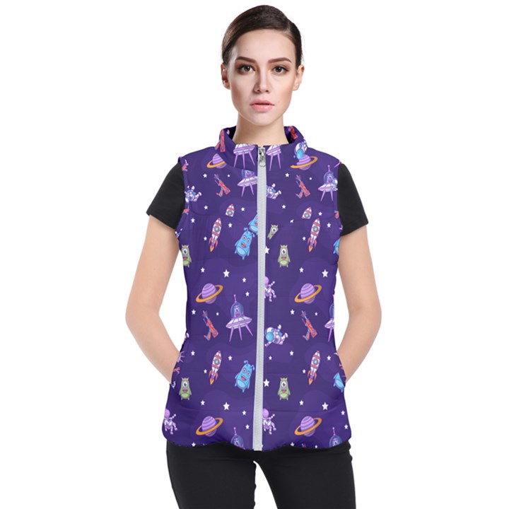 Space Seamless Pattern Women s Puffer Vest