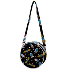 Seamless Adventure Space-vector Pattern Background Crossbody Circle Bag by Wegoenart