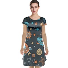 Rocketship Astronaut Space Seamless Pattern Cap Sleeve Nightdress by Wegoenart