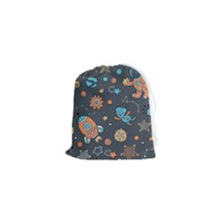 Rocketship Astronaut Space Seamless Pattern Drawstring Pouch (xs) by Wegoenart