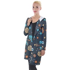 Rocketship Astronaut Space Seamless Pattern Hooded Pocket Cardigan by Wegoenart