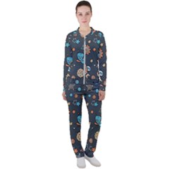 Rocketship Astronaut Space Seamless Pattern Casual Jacket And Pants Set by Wegoenart