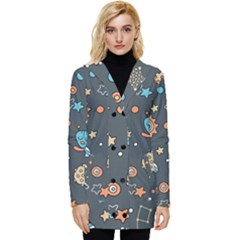 Rocketship Astronaut Space Seamless Pattern Button Up Hooded Coat  by Wegoenart