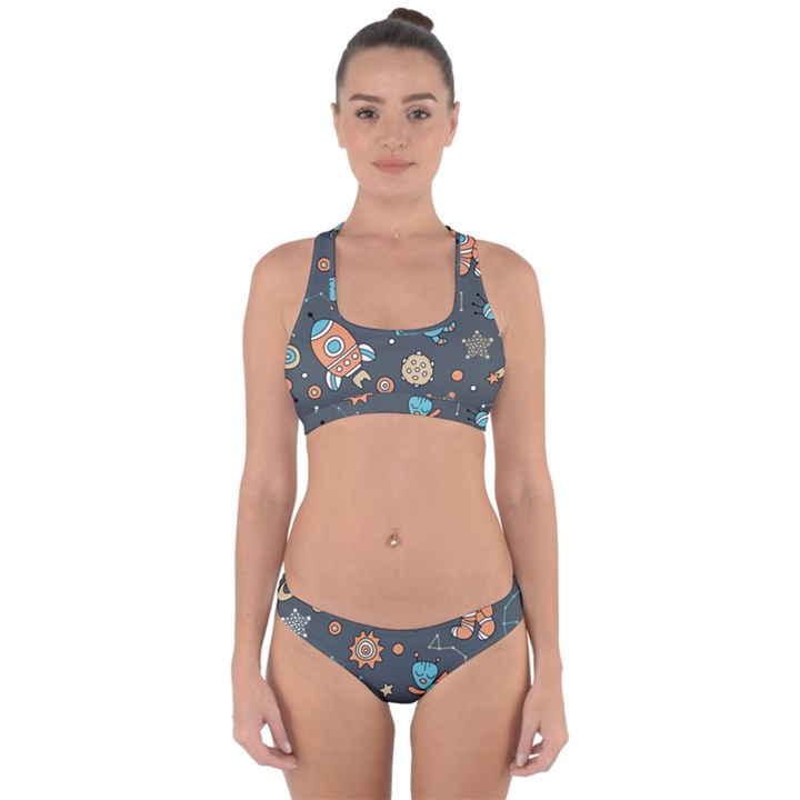 Rocketship Astronaut Space Seamless Pattern Cross Back Hipster Bikini Set