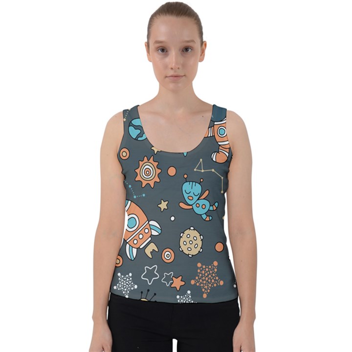 Rocketship Astronaut Space Seamless Pattern Velvet Tank Top