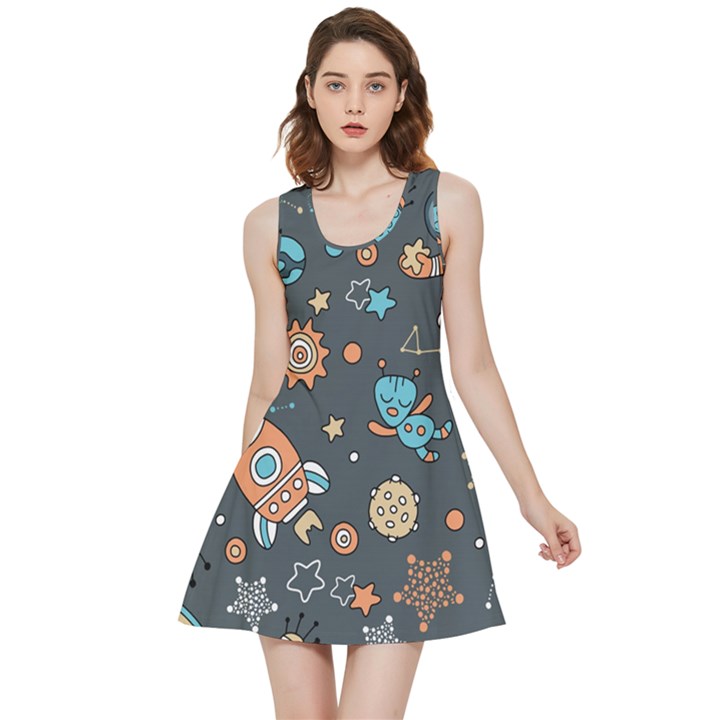 Rocketship Astronaut Space Seamless Pattern Inside Out Reversible Sleeveless Dress